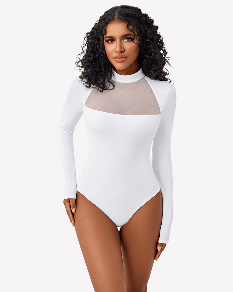 Long Sleeve Leotard Mesh Bodysuit Tops