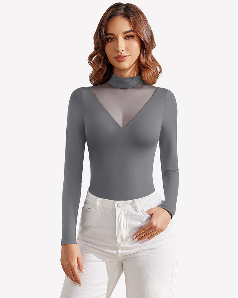Long Sleeve Tops Mock Turtleneck Leotard