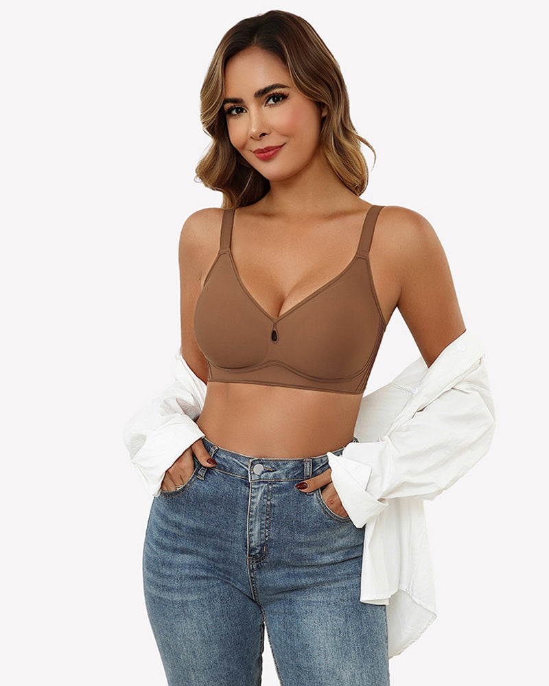 No Underwire Seamless Bralette Cutout Bra with Velvet Trim