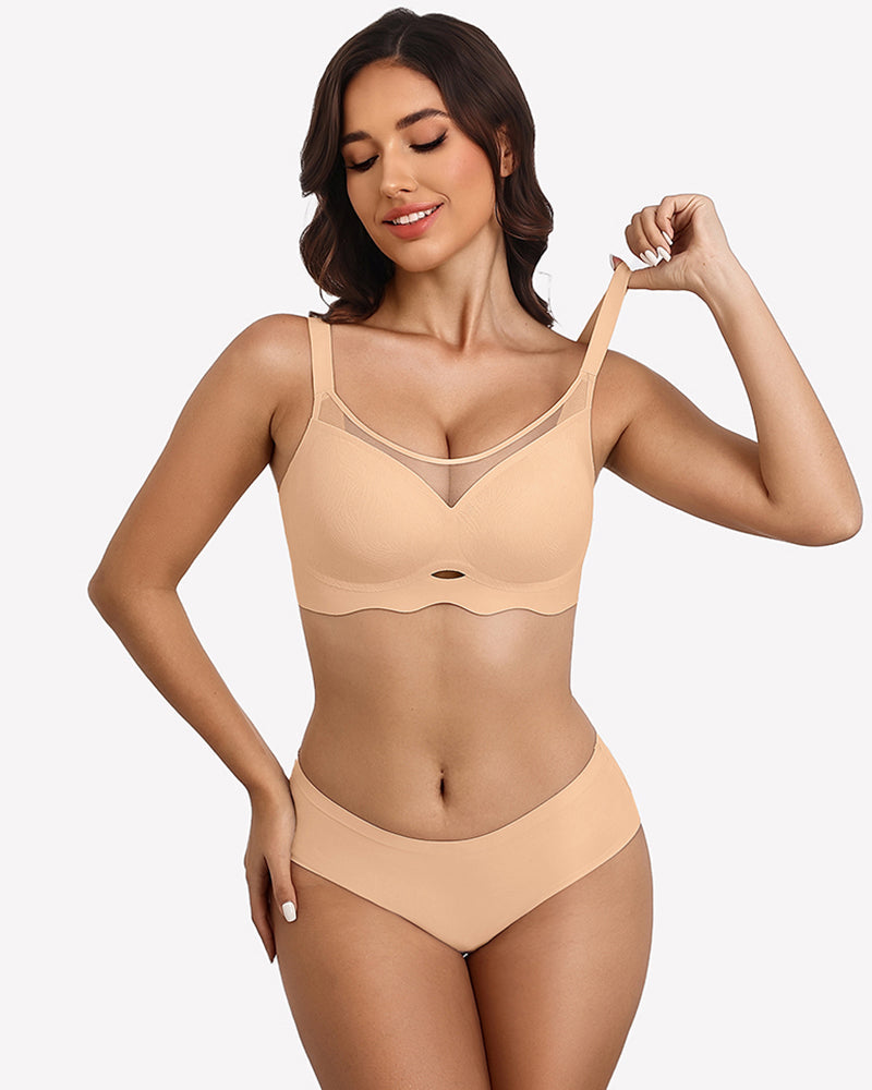 V Neck Wireless Bra Lifting Sexy Mesh Bra