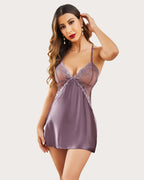 V Neck Satin Lace Nightwear