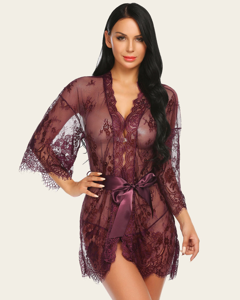 Lace Mesh Kimono Robe