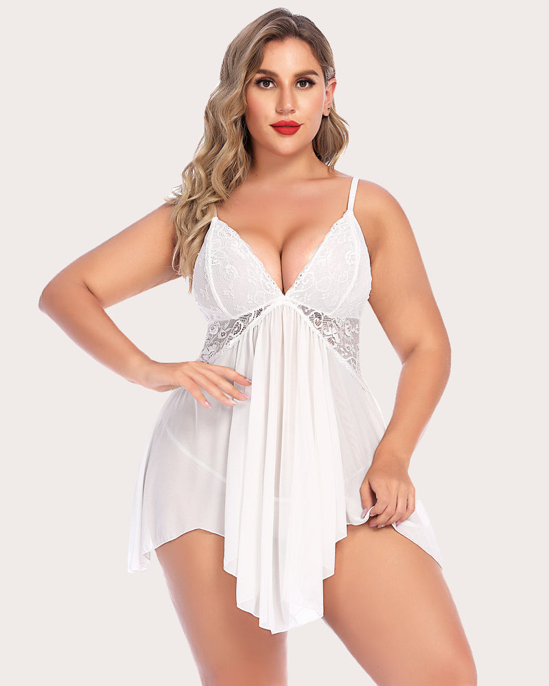 Plus Size Lace V Neck Babydoll