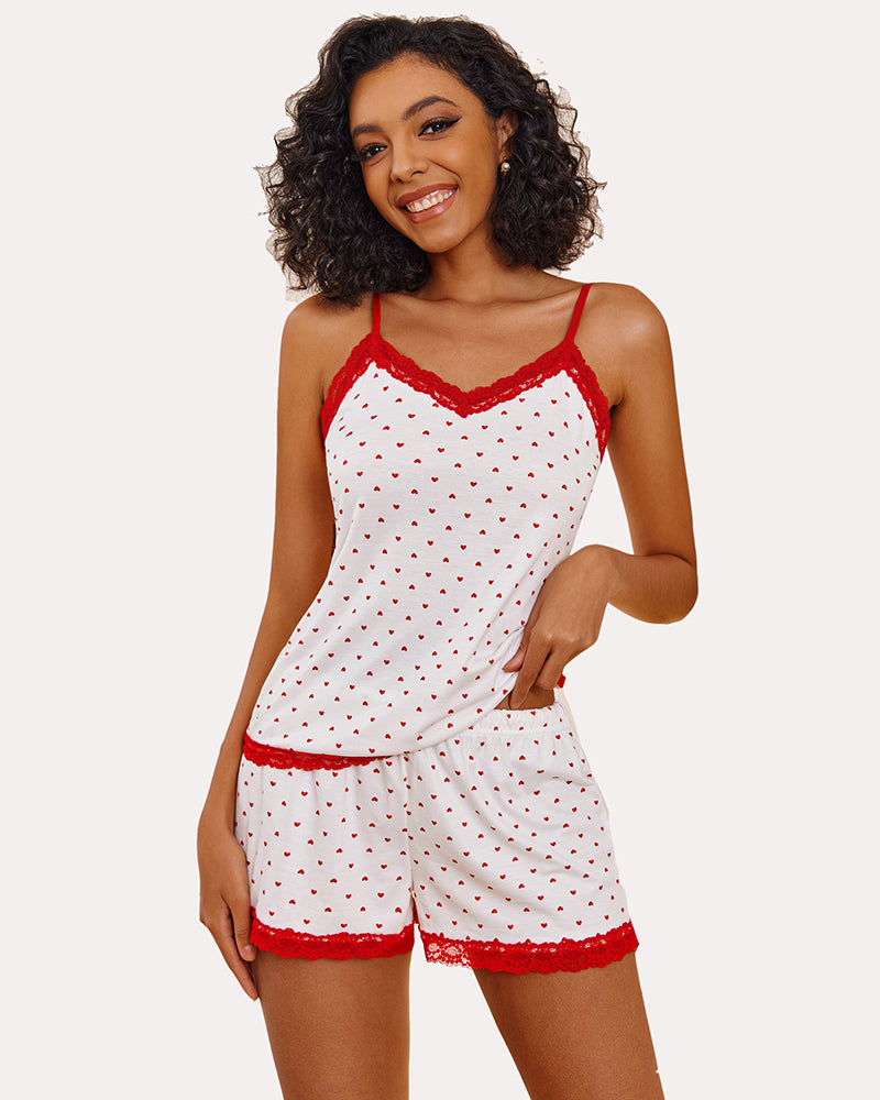 Floral Trim Cami Pajama Set