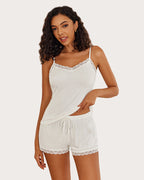 White Edge Lace Trim Short PJ Set