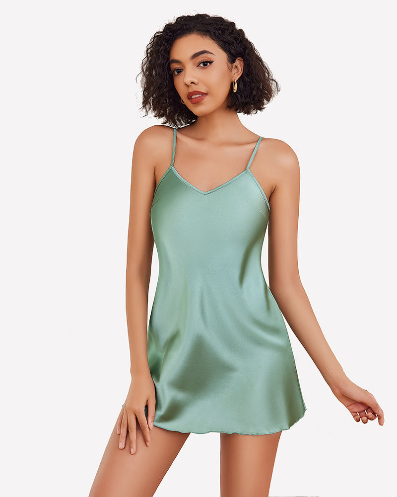 Satin Slip Nightgown Mini Dress