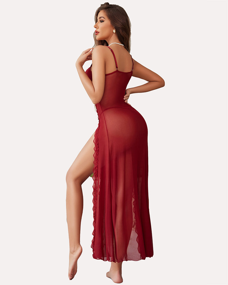 Christmas High Slit Mesh Nightdress