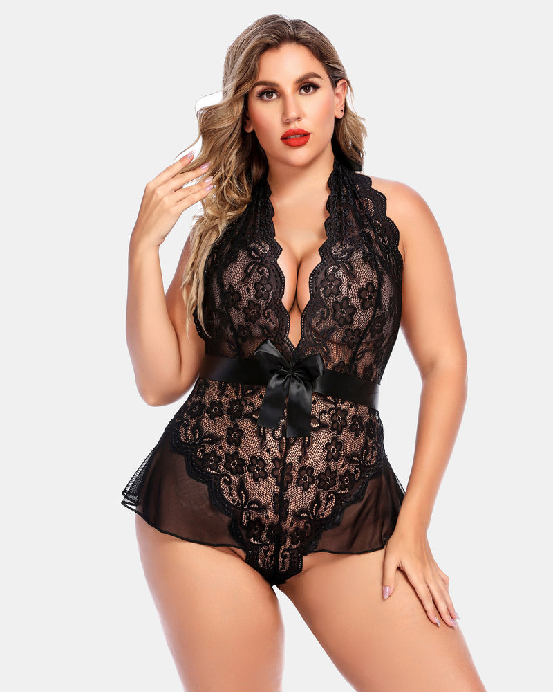 Plus Size Halter Lace Bodysuit