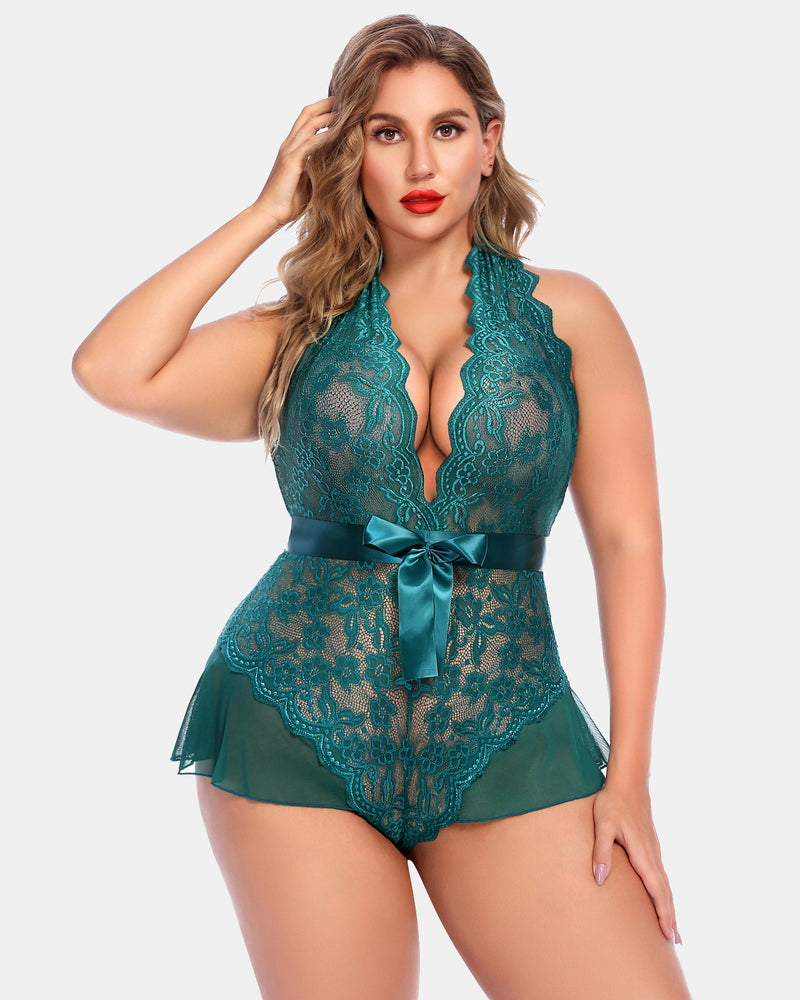 Plus Size Halter Lace Bodysuit