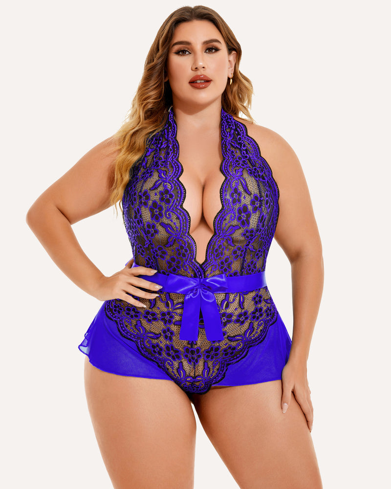 Plus Size Halter Lace Bodysuit