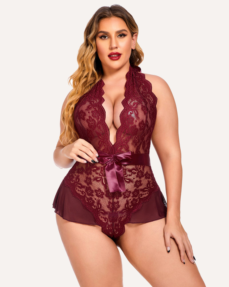 Plus Size Halter Lace Bodysuit