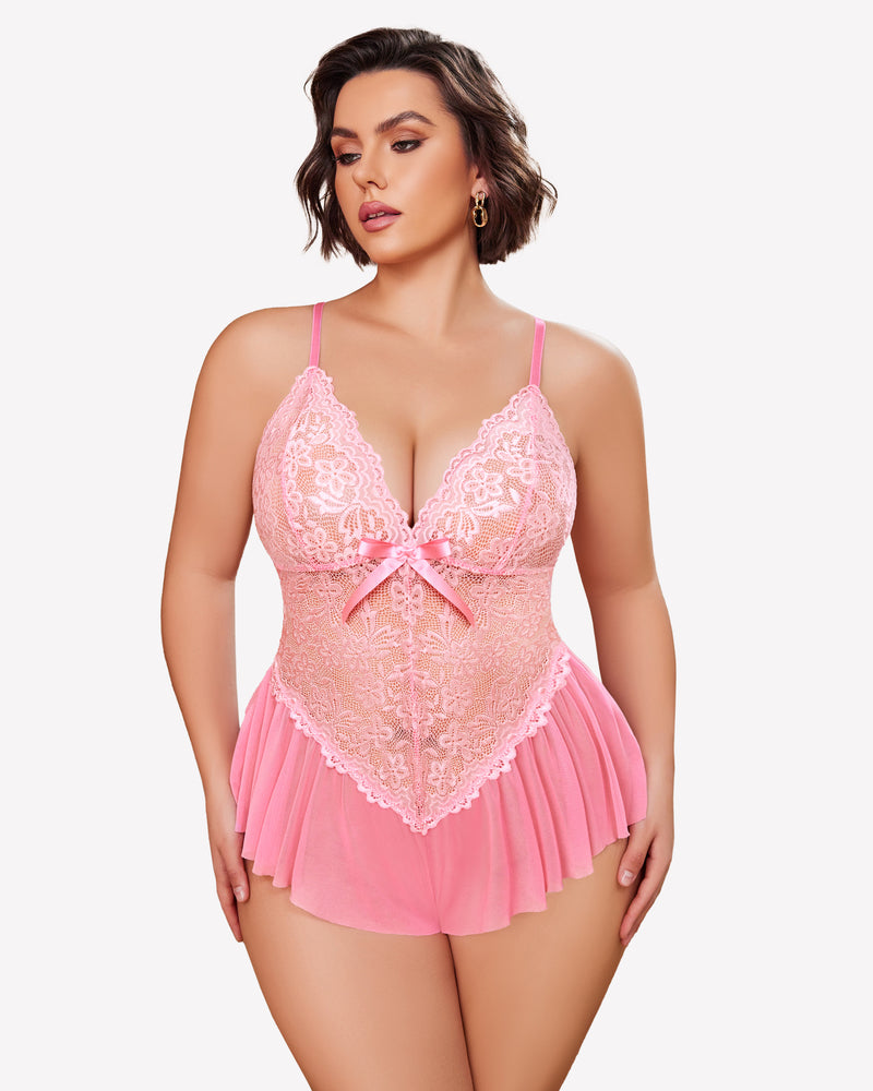 Plus Size Lingerie Lace Bodysuit