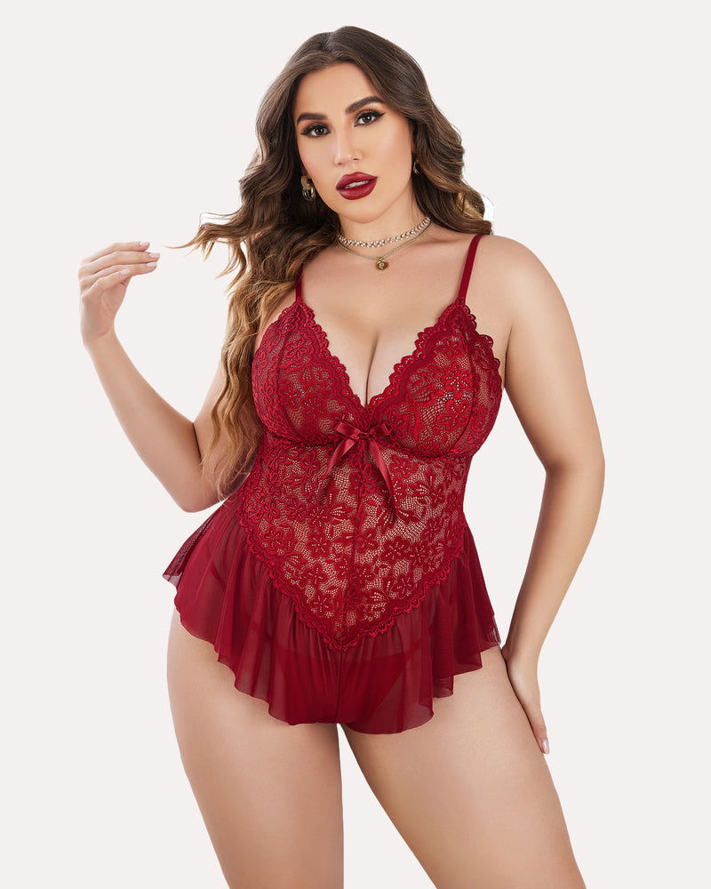 Plus Size Lingerie Lace Bodysuit
