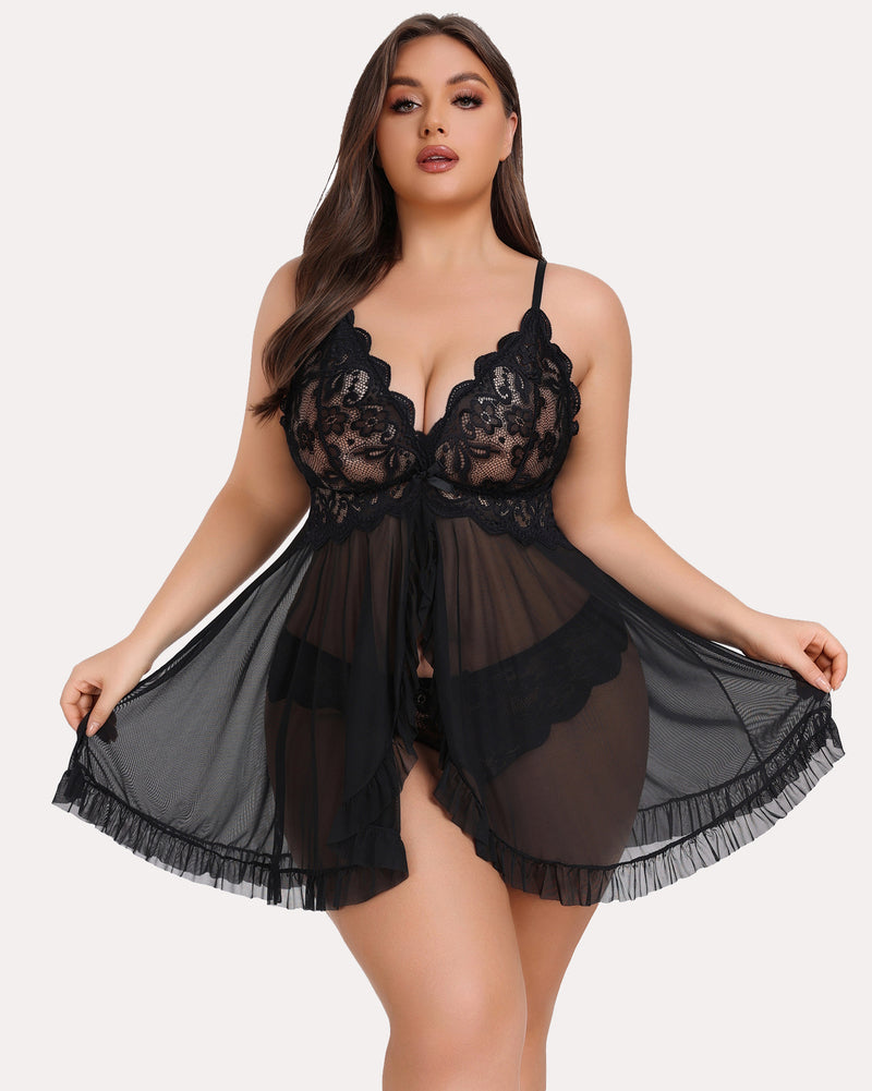 Plus Size Lace Open Front Babydoll