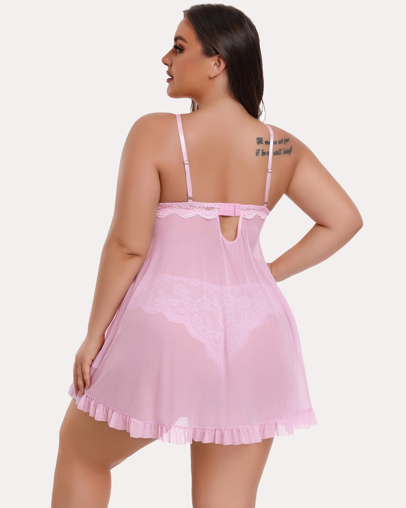 Plus Size Lace Open Front Babydoll