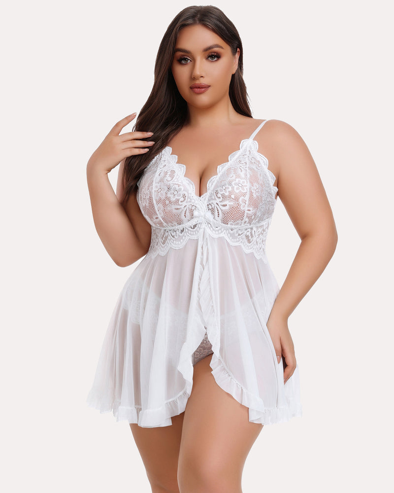 Plus Size Lace Open Front Babydoll