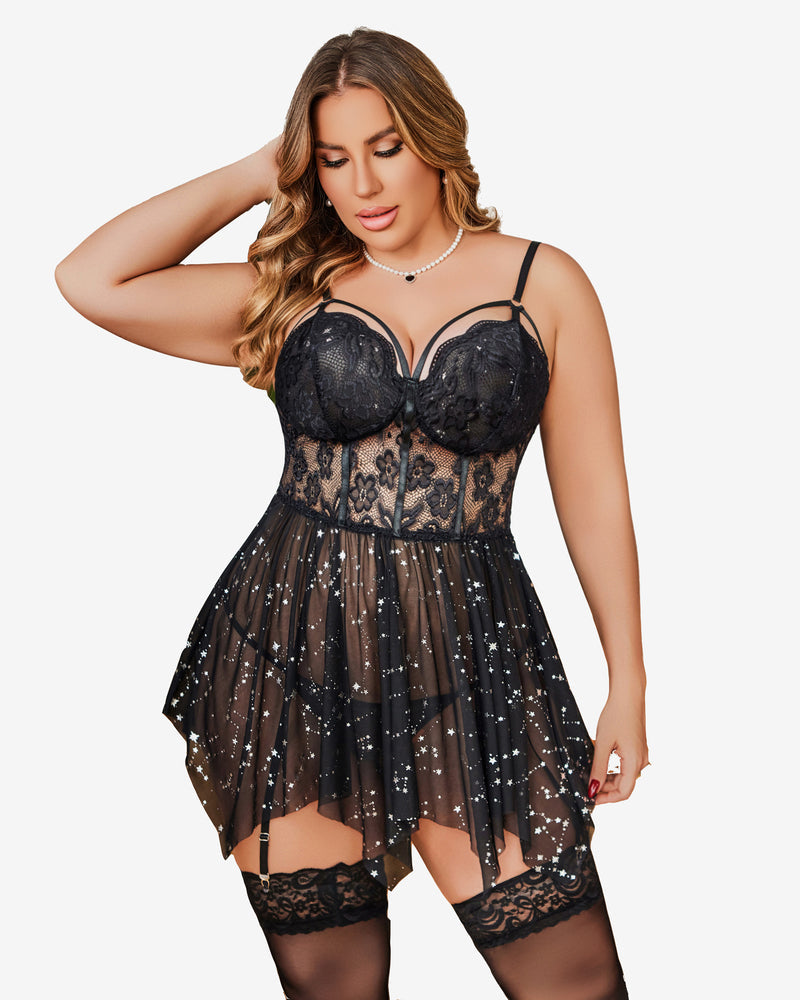 Plus Size Mesh Lace Exotic Babydoll