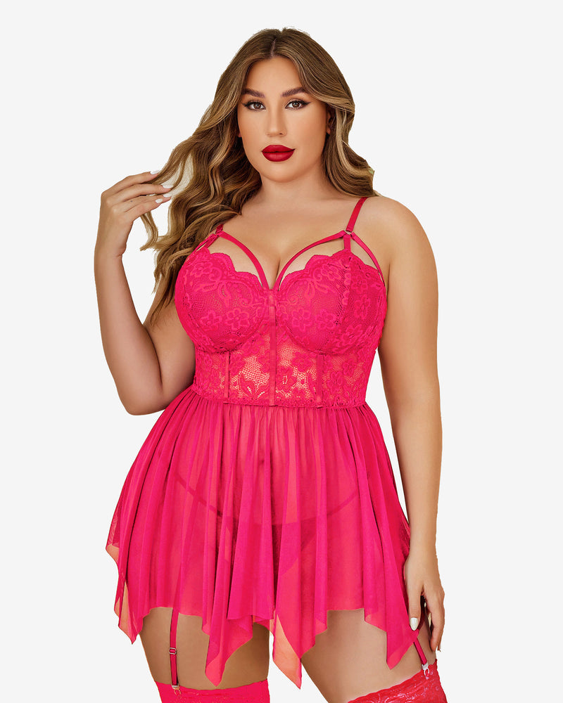 Plus Size Mesh Lace Exotic Babydoll