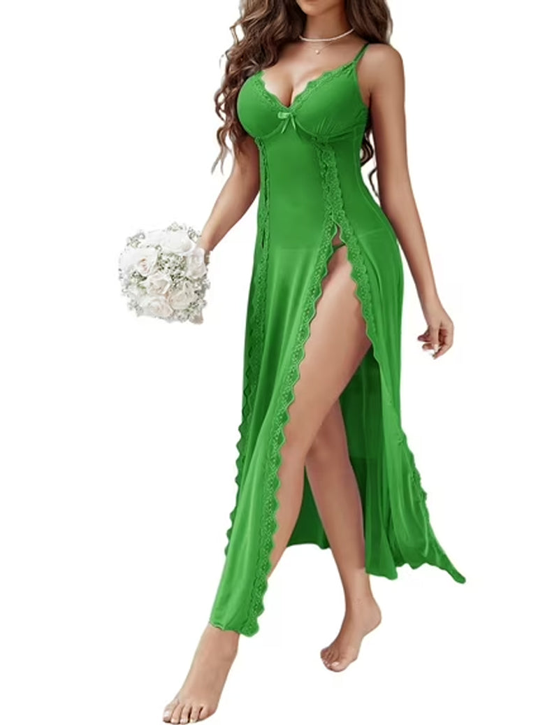 Lace Mesh Side Split Nightgowns