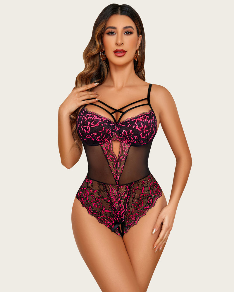 Lace One Piece Criss Cross Bodysuit