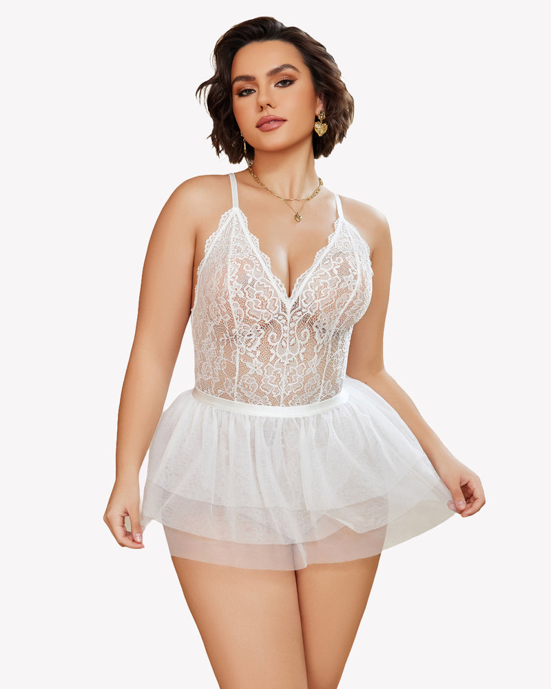 Plus Size Lace Teddy V Neck Nighty