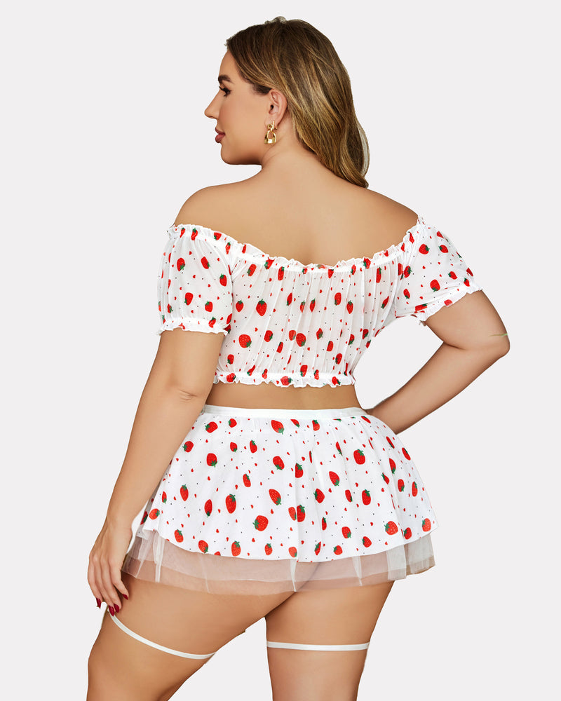 Plus Size Garter Mesh Lingerie Set