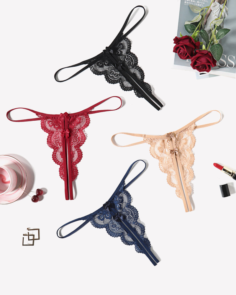 Lace Thongs Low Rise Bow Panties