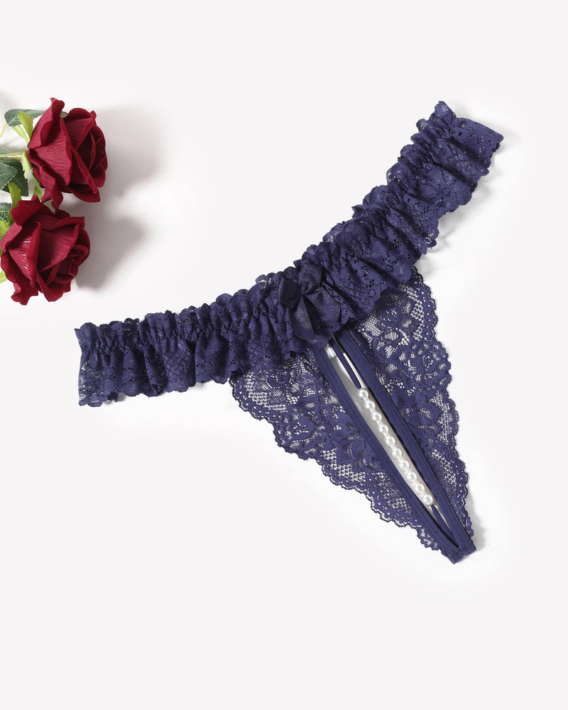 Lace Low Waist Thongs with Pearls Ball