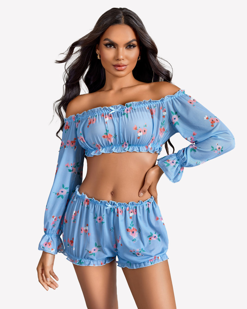 Off Shoulder Ruffle Bra and Panty Set