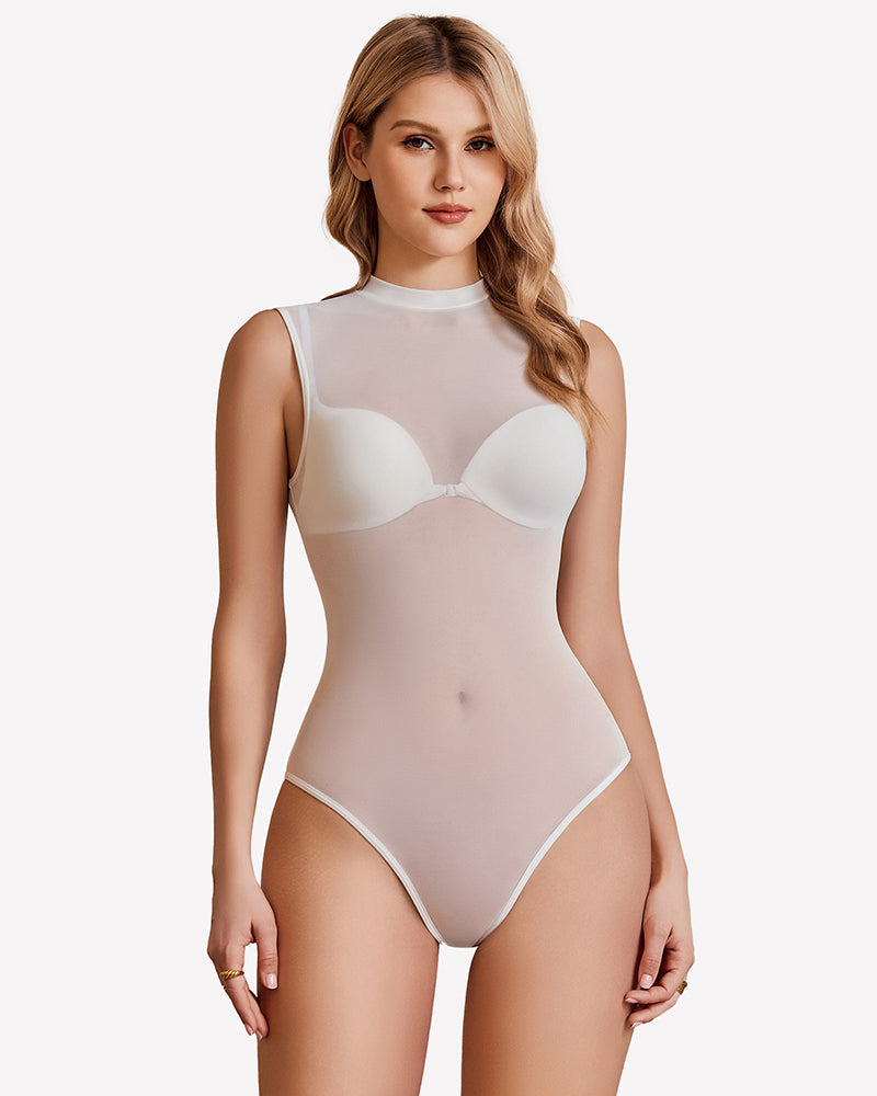 See Through Mesh Sleeveless Bodysuits