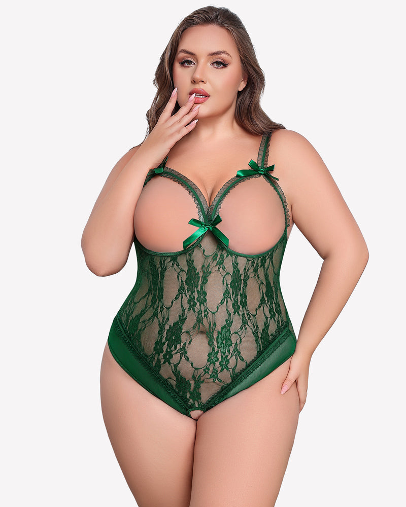 Plus Size Crotchless Exotic Lace Teddies