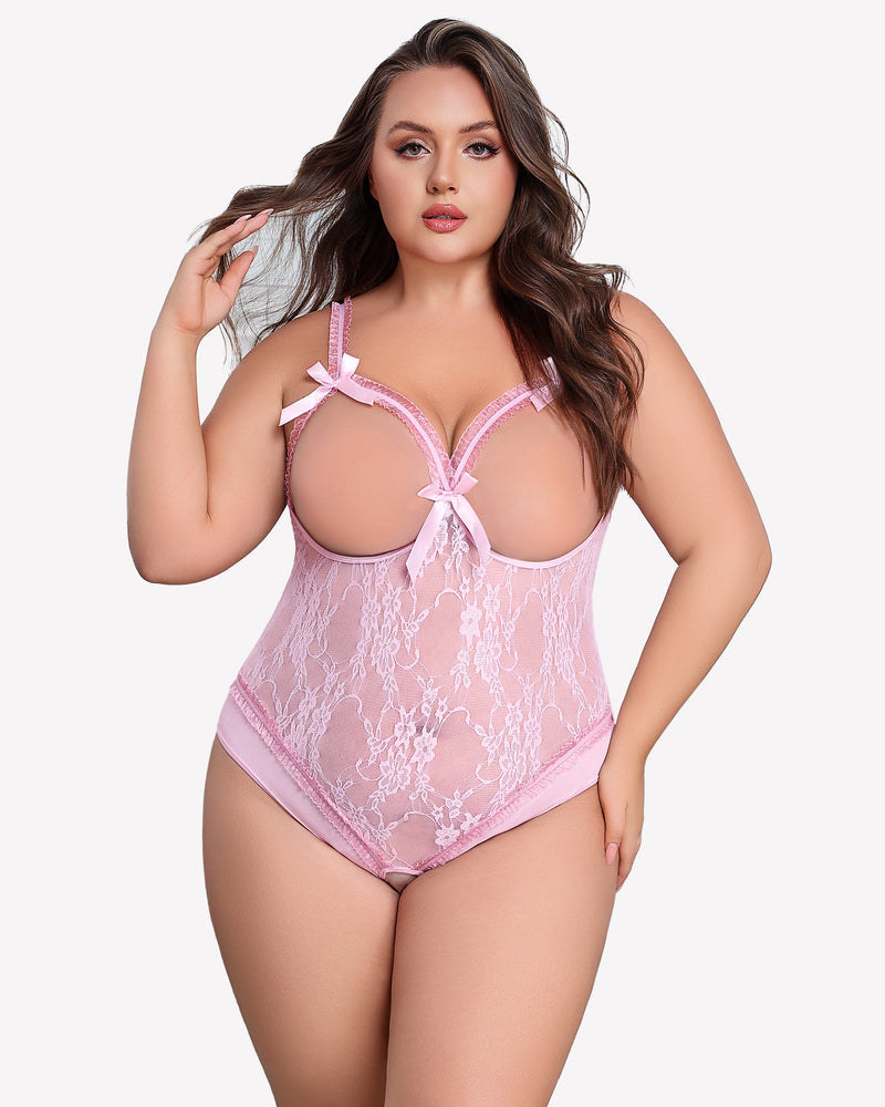 Plus Size Crotchless Exotic Lace Teddies
