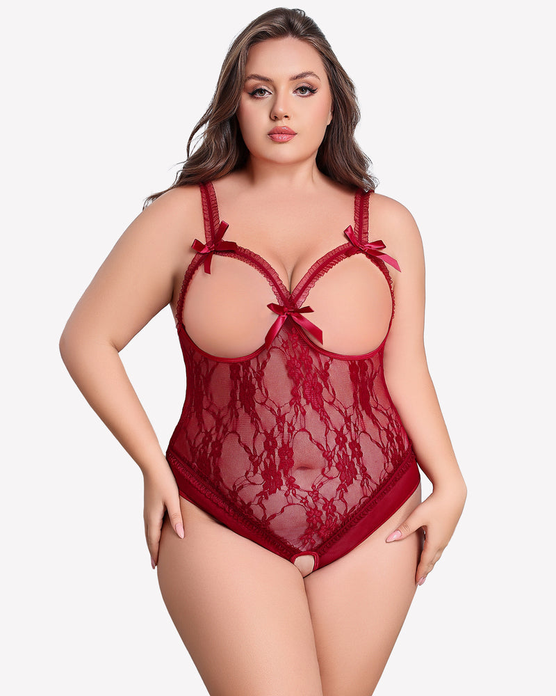 Plus Size Crotchless Exotic Lace Teddies