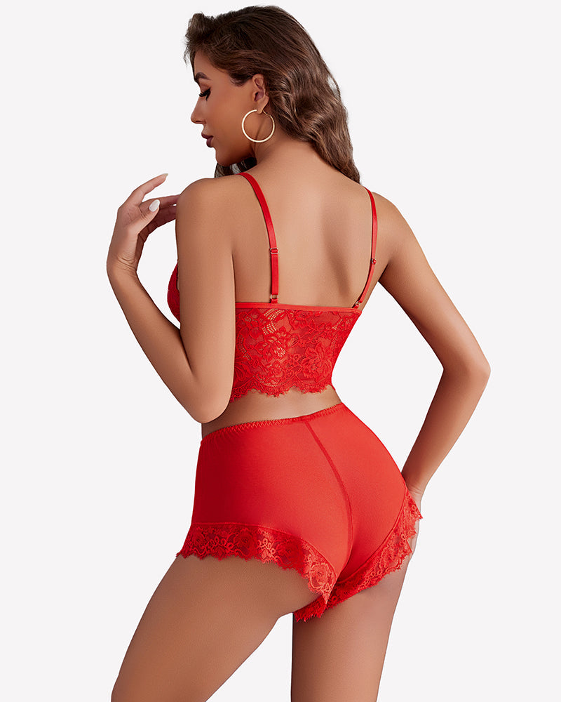 Lace Bralette and Panty Sets With Mesh Kimono Robe