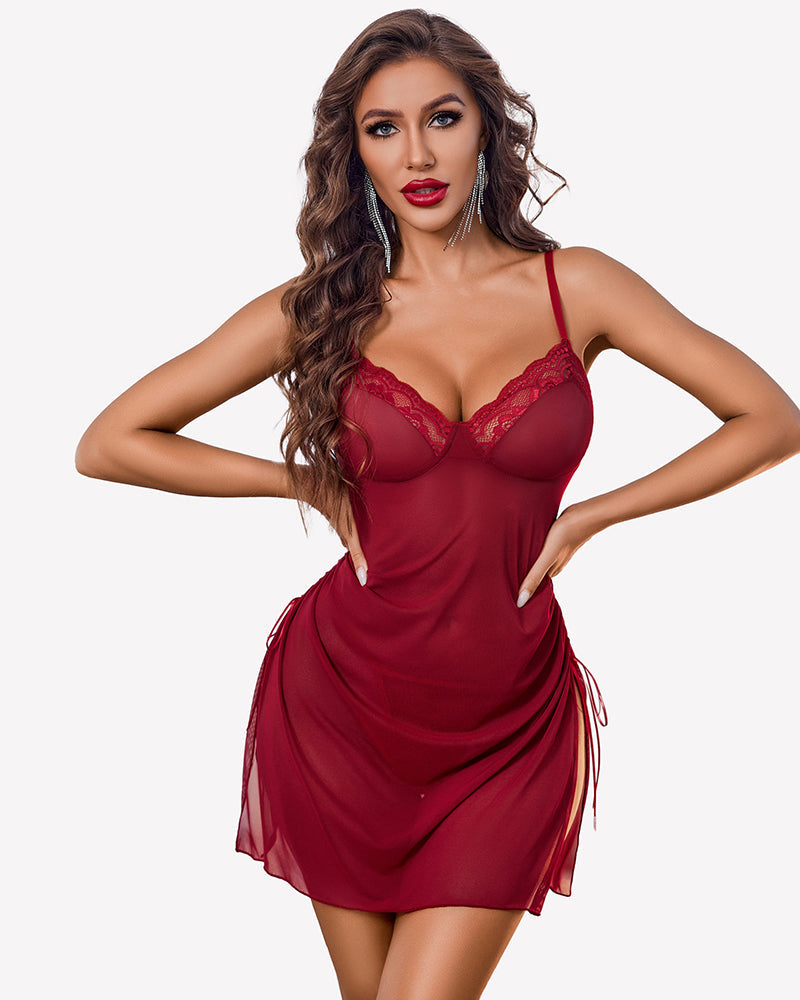 Side Split V Neck Sheer Mesh  Babydolls