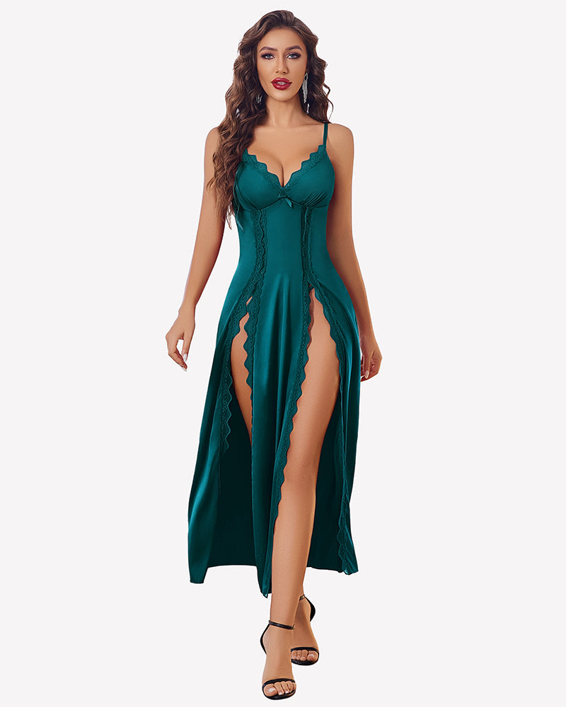 Satin V Neck Side Split Nightgown