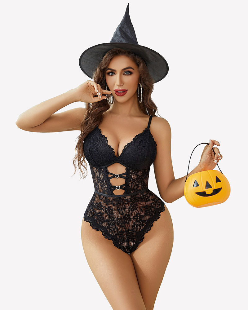 Lace Bodysuit with Chain V Teddy