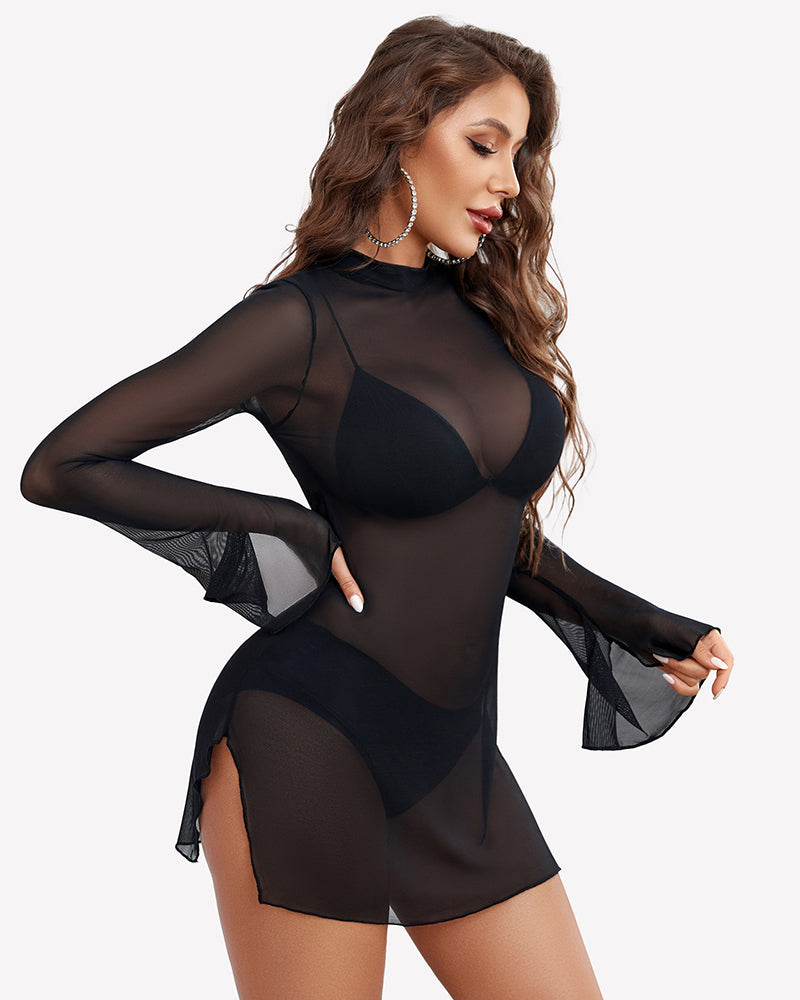 Mesh Bell Sleeves Bodycon Dress