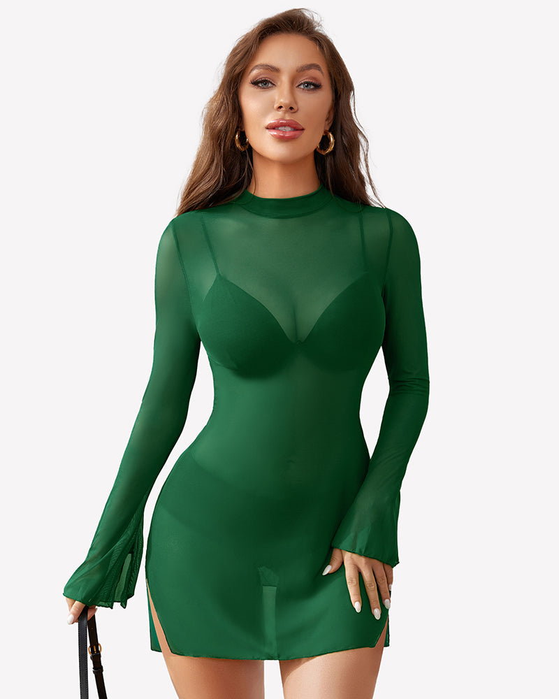 Mesh Bell Sleeves Bodycon Dress