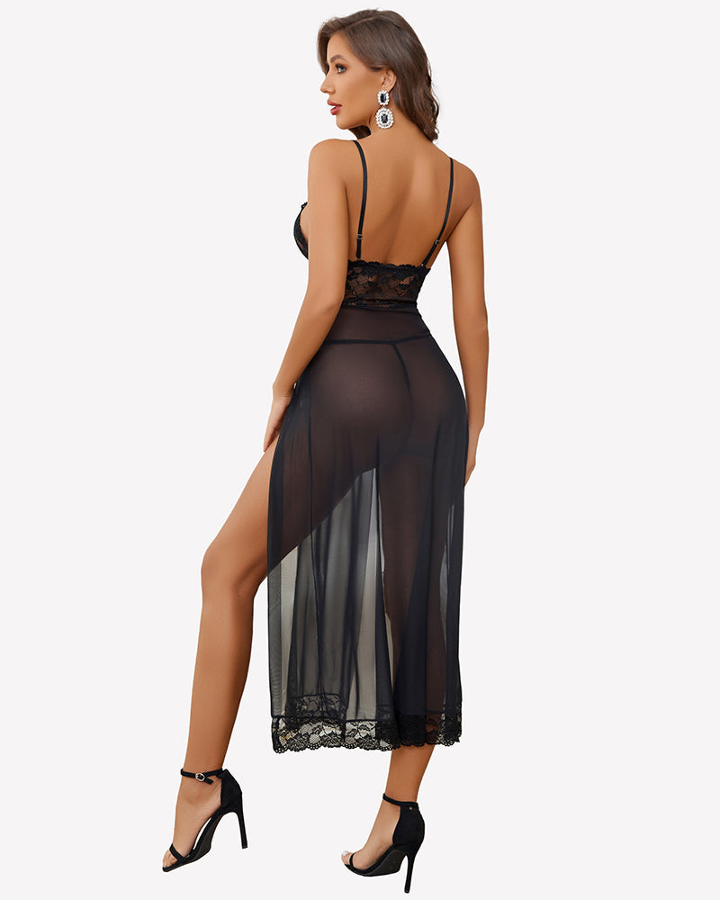 Long Lace Side Split Night Gowns