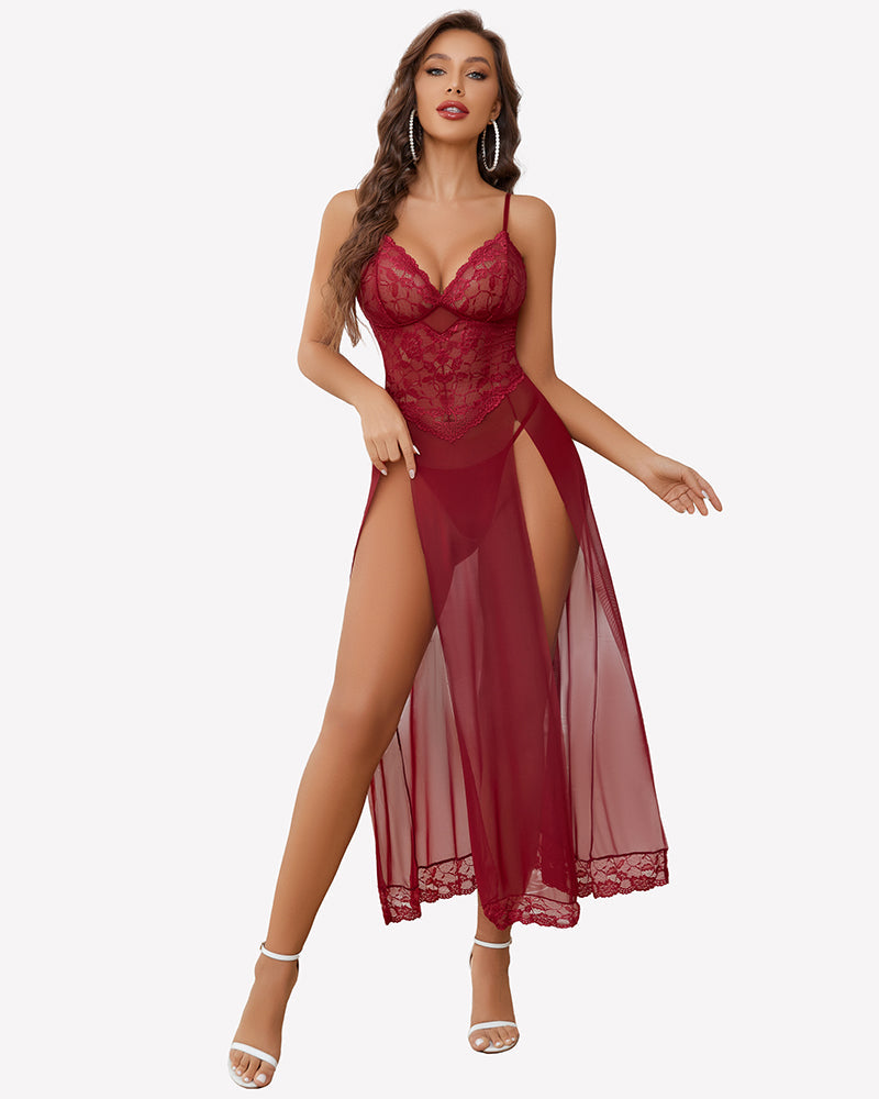 Long Lace Side Split Night Gowns