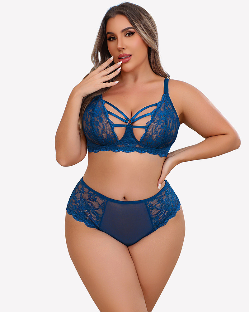 Plus Size Lace Bra Panties Set