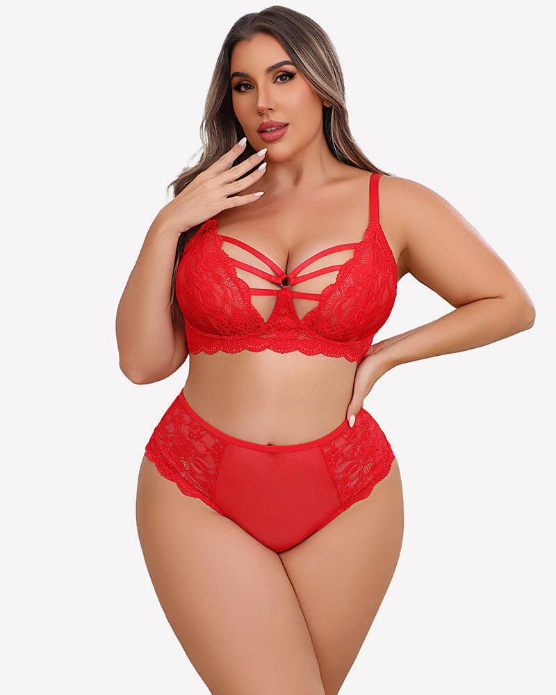 Plus Size Lace Bra Panties Set