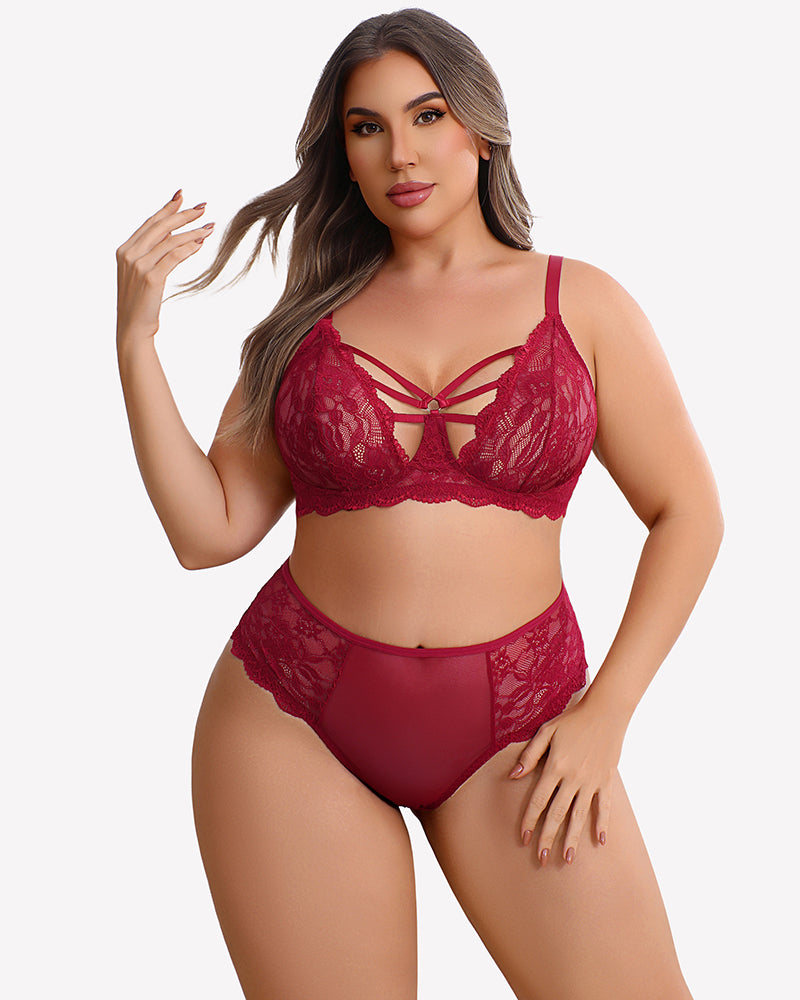 Plus Size Lace Bra Panties Set