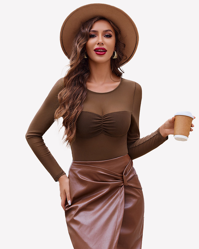 Mesh Floral Long Sleeve Tops