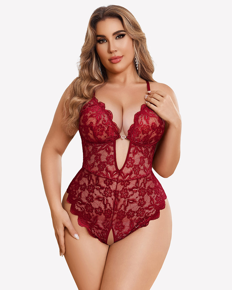 Plus Size Lace Crotchless Bodysuit