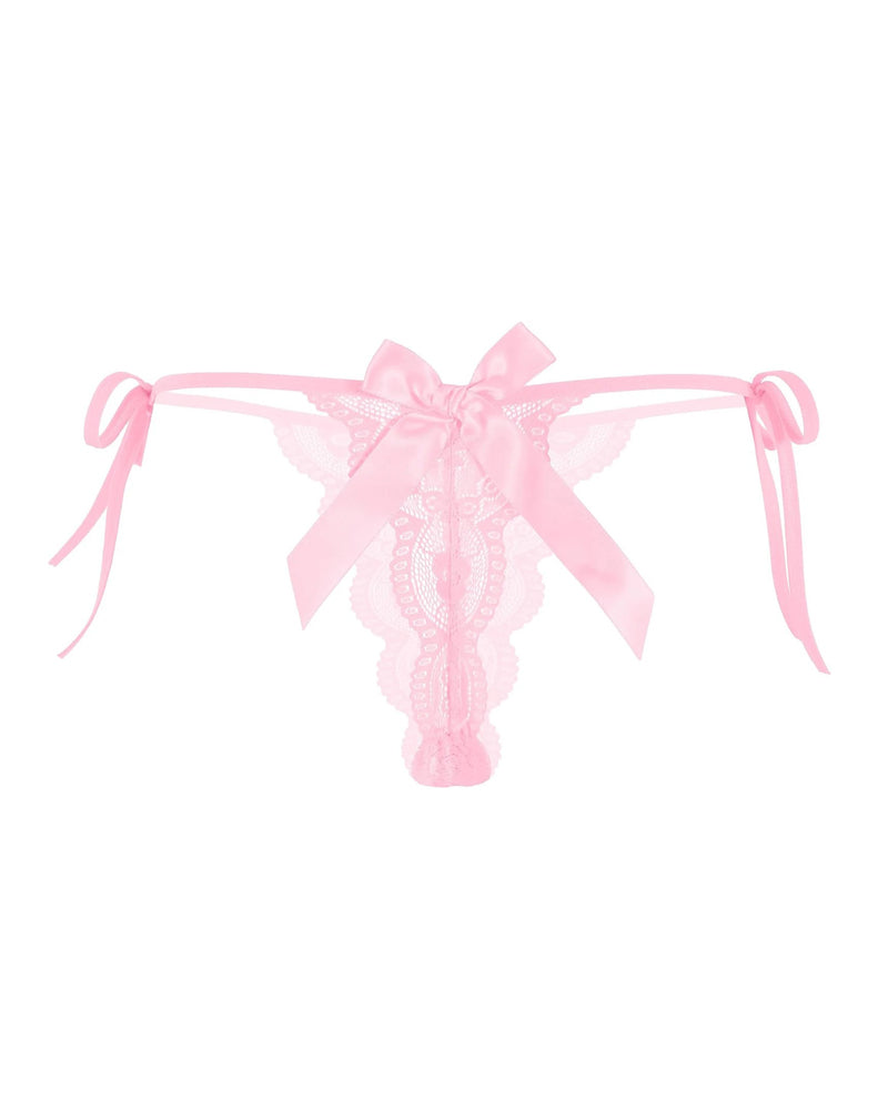 Floral Lace Tangas With Bow And Pearl