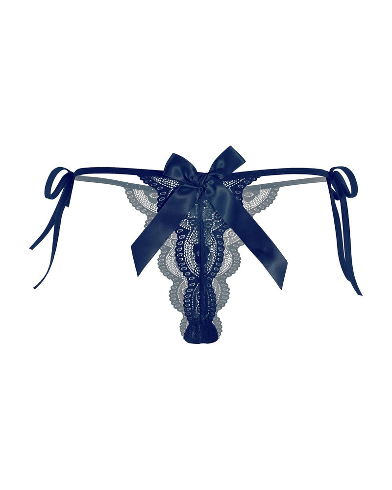 Floral Lace Tangas With Bow And Pearl