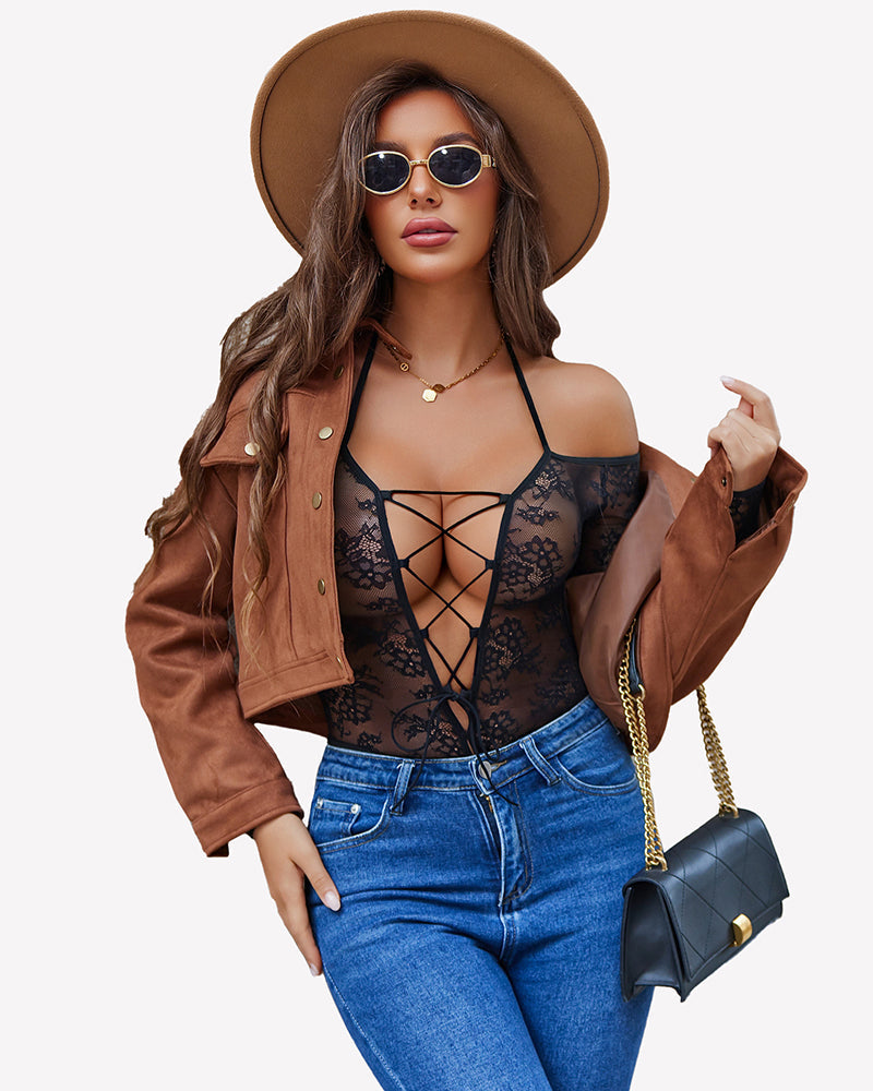 Lace Teddy Bodysuit Cut Out One Piece
