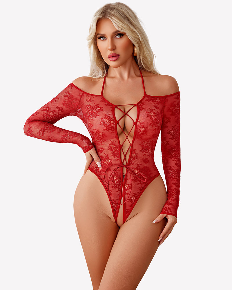 Lace Teddy Bodysuit Cut Out One Piece